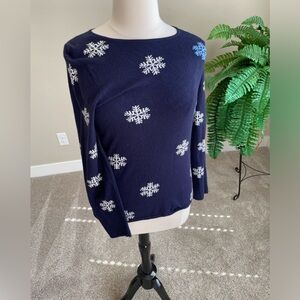 TOG SHOP Navy Viscose and Polyester Sweater with Snow Flakes that are Sparkling